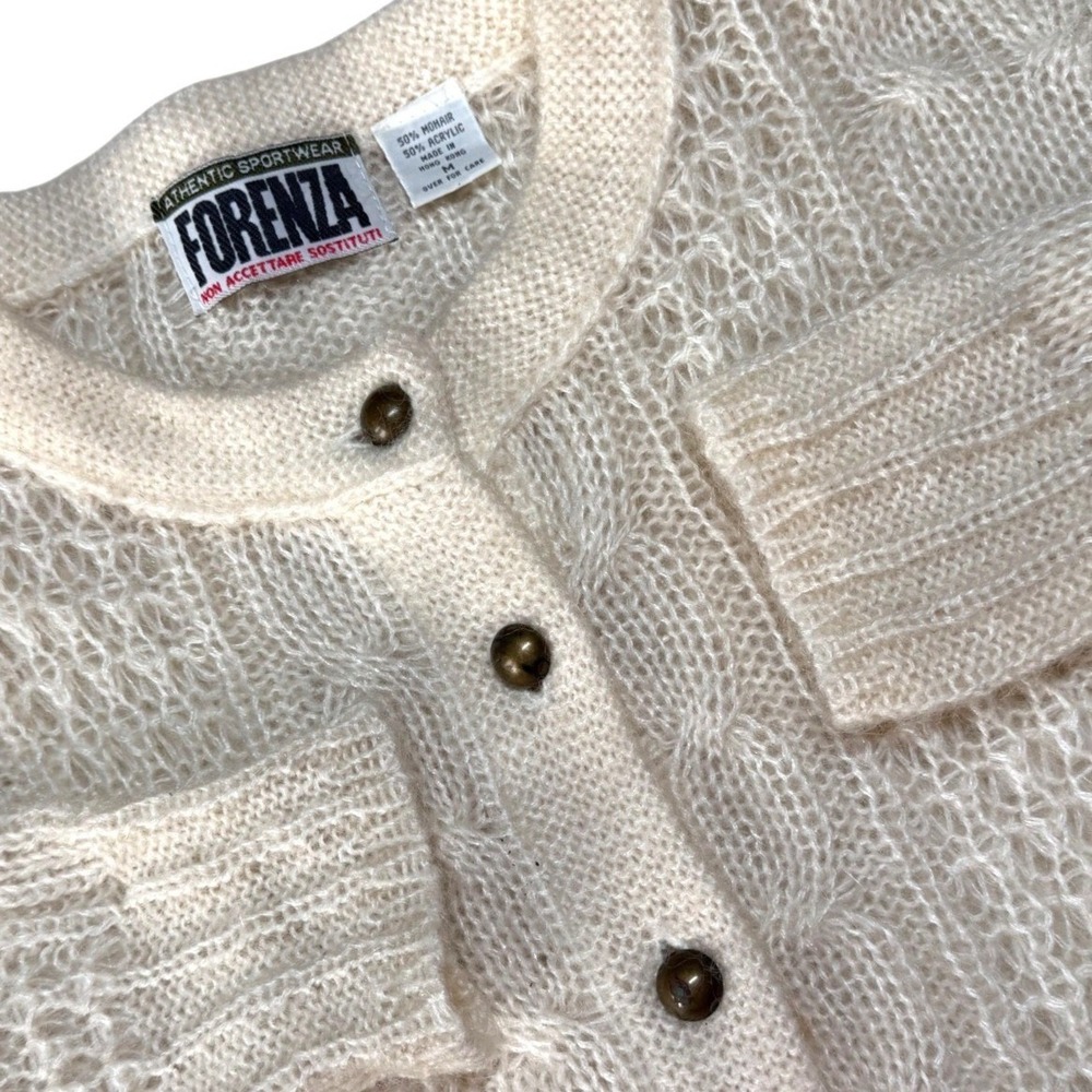 Vintage Mohair Cardigan Cream Cable Knit Cottagecore Grandmacore Womens Medium‎